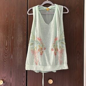 Lulumari sage green embroidered sleeveless top. Size Large